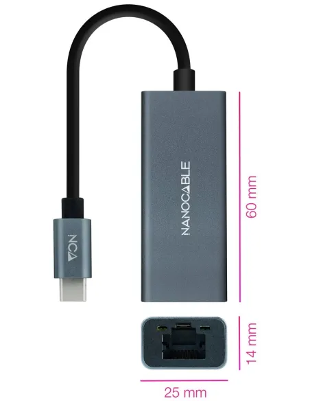 Nanocable 10.03.0406 Adaptador USB-C a RJ-45 Ethernet Gigabit 15 cm Gris