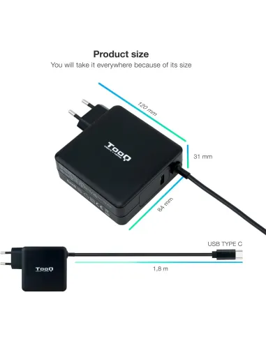 TooQ Cargador para Portátil con USB-C 90W Negro