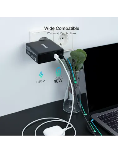 TooQ Cargador para Portátil con USB-C 90W Negro