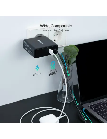 TooQ Cargador para Portátil con USB-C 90W Negro