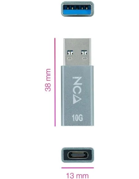 Nanocable Adaptador USB-A 3.1 a USB-C Macho/Hembra Gris