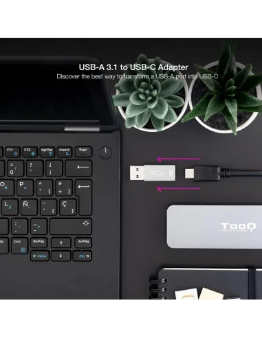 Nanocable Adaptador USB-A 3.1 a USB-C Macho/Hembra Gris