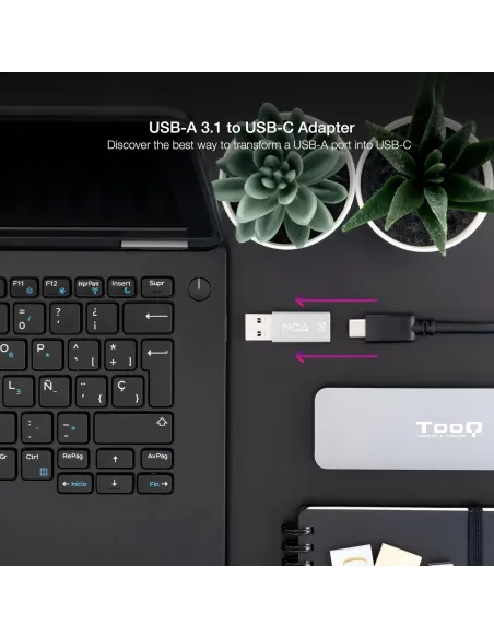 Nanocable Adaptador USB-A 3.1 a USB-C Macho/Hembra Gris