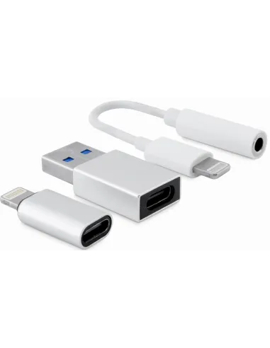 CoolBox COO-CKIT-APPL Kit de Adaptadores para iPhone/iPad Jack 3.5mm a Lightning 7 cm/Lightning a USB-C/USB-C a USB-A Blancos