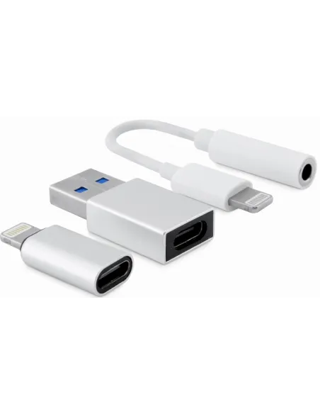 CoolBox COO-CKIT-APPL Kit de Adaptadores para iPhone/iPad Jack 3.5mm a Lightning 7 cm/Lightning a USB-C/USB-C a USB-A Blancos