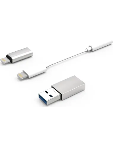 CoolBox COO-CKIT-APPL Kit de Adaptadores para iPhone/iPad Jack 3.5mm a Lightning 7 cm/Lightning a USB-C/USB-C a USB-A Blancos