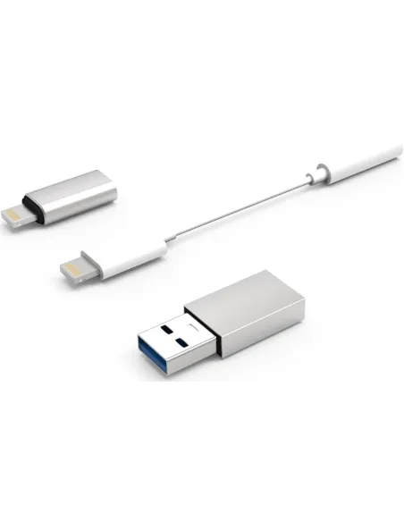 CoolBox COO-CKIT-APPL Kit de Adaptadores para iPhone/iPad Jack 3.5mm a Lightning 7 cm/Lightning a USB-C/USB-C a USB-A Blancos