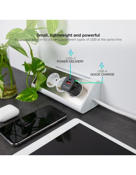 TooQ TQWC-QCPD20 Cargador de Pared 20W USB-C + USB-A Negro