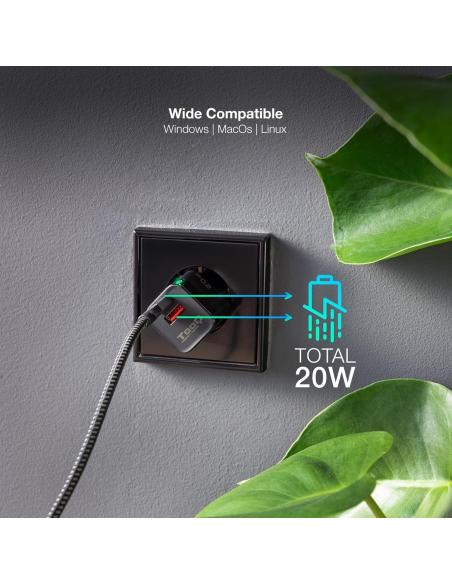 TooQ TQWC-QCPD20 Cargador de Pared 20W USB-C + USB-A Negro