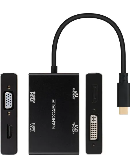 Nanocable 10.16.4307 Conversor USB-C 3.2 Gen 2x2 a HDMI/DVI/DP/VGA Negro 10cm