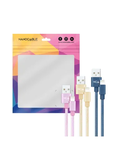 Nanocable 10.10.0401-CO2 3 Cables Lightning USB A Rosa/Dorado/Azul Mallado 1M Blanco