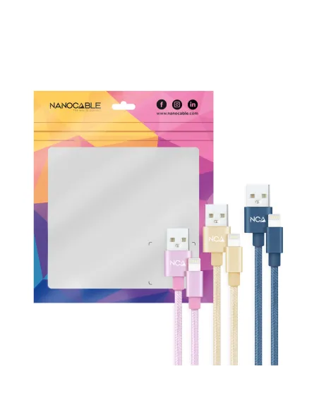 Nanocable 10.10.0401-CO2 3 Cables Lightning USB A Rosa/Dorado/Azul Mallado 1M Blanco