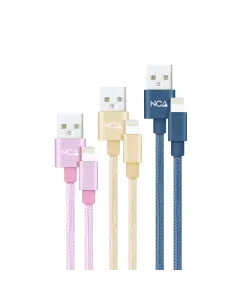 Nanocable 10.10.0401-CO2 3 Cables Lightning USB A Rosa/Dorado/Azul Mallado 1M Blanco-CABL56087