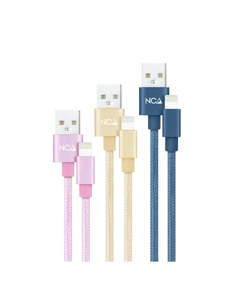 Nanocable 10.10.0401-CO2 3 Cables Lightning USB A Rosa/Dorado/Azul Mallado 1M Blanco