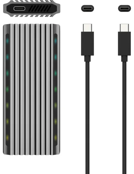 Aisens ASM2-RGB011GR Caja Externa para Disco Duro SSD M.2 SATA/NVMe USB-C Gris