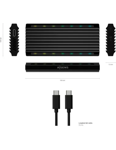 Aisens ASM2-RGB011GR Caja Externa para Disco Duro SSD M.2 SATA/NVMe USB-C Negra