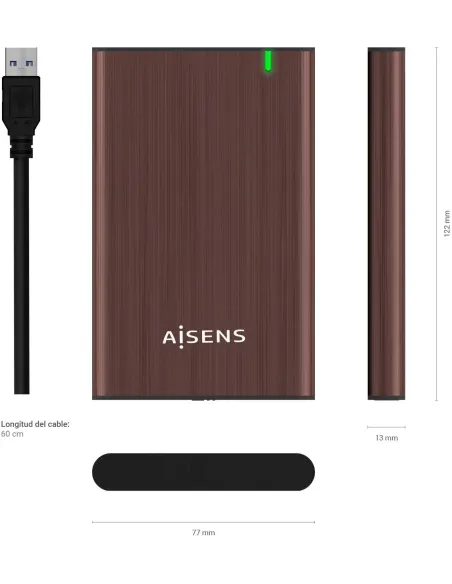 Aisens ASE-2525BWN Caja Externa para Disco Duro de 2.5" SATA USB 3.0 Marrón