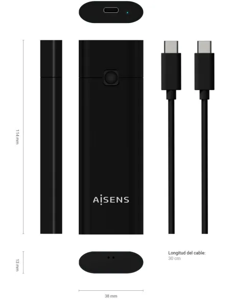 Aisens ASM2-020B Caja Externa para Disco Duro SSD M.2 USB-C Negra