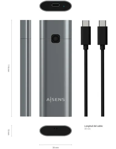 Aisens ASM2-021GR Caja Externa para Disco SSD M.2 USB-C Gris