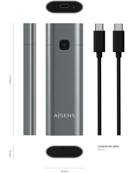 Aisens ASM2-021GR Caja Externa para Disco SSD M.2 USB-C Gris
