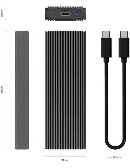 Aisens ASM2-023GR Caja Externa para Disco SSD M.2 USB-C Gris