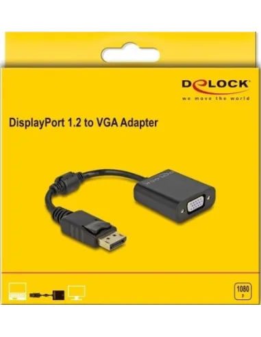 Delock 61006 Adaptador de Imagen DisplayPort a VGA WUXGA 15 cm Negro