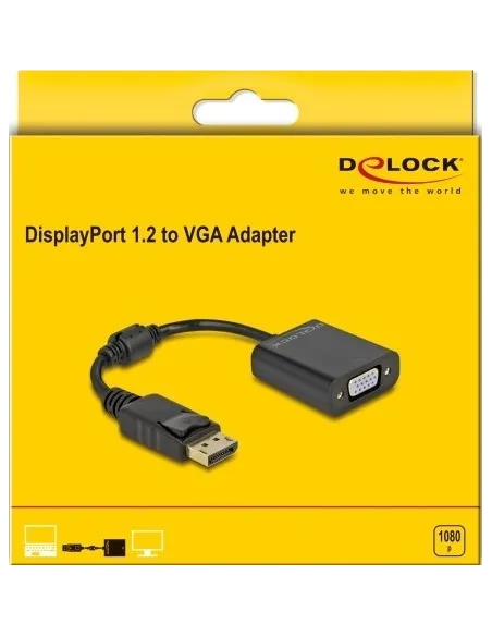 Delock 61006 Adaptador de Imagen DisplayPort a VGA WUXGA 15 cm Negro