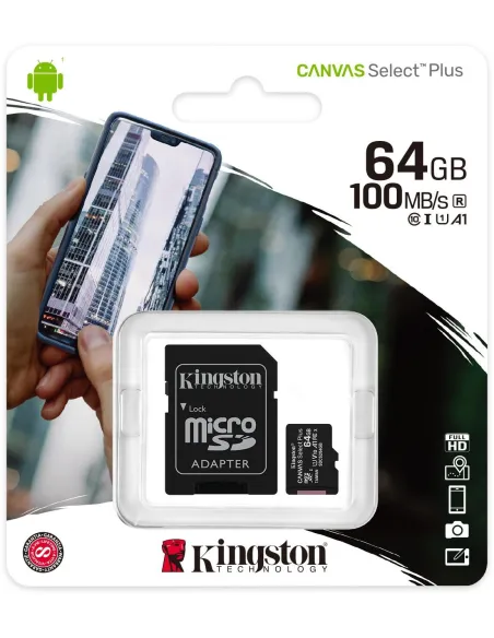 Kingston Canvas Select Plus MicroSDXC UHS-I 64GB Clase 10 + Adaptador SD