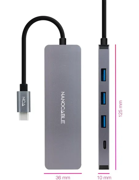 Nanocable 10.16.4409 HUB USB-C 3.0 a USB-A 3.0 4 Puertos 10 cm Gris