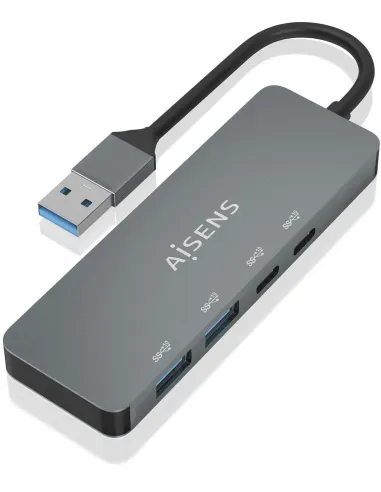 Aisens A106-0696 HUB USB-A 3.0 a USB-A 3.0 y USB-C 4 Puertos 15 cm Gris