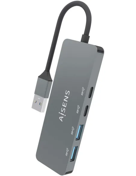 Aisens A106-0696 HUB USB-A 3.0 a USB-A 3.0 y USB-C 4 Puertos 15 cm Gris