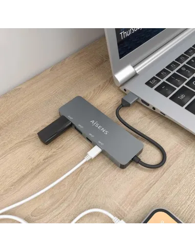 Aisens A106-0696 HUB USB-A 3.0 a USB-A 3.0 y USB-C 4 Puertos 15 cm Gris