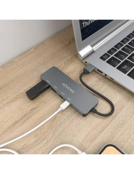 Aisens A106-0696 HUB USB-A 3.0 a USB-A 3.0 y USB-C 4 Puertos 15 cm Gris