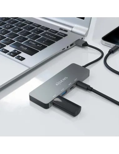 Aisens A106-0696 HUB USB-A 3.0 a USB-A 3.0 y USB-C 4 Puertos 15 cm Gris