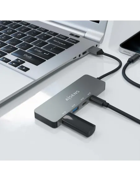 Aisens A106-0696 HUB USB-A 3.0 a USB-A 3.0 y USB-C 4 Puertos 15 cm Gris