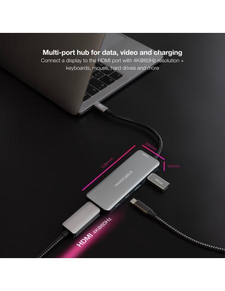 Nanocable 10.16.1006 HUB USB-C 3.0 a USB-A 3.0/USB-C 3.0/HDMI 6 Puertos 15 cm Negro