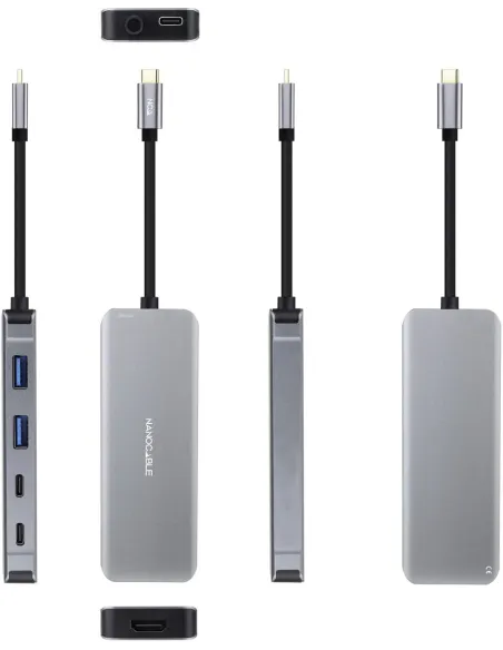 Nanocable 10.16.1006 HUB USB-C 3.0 a USB-A 3.0/USB-C 3.0/HDMI 6 Puertos 15 cm Negro