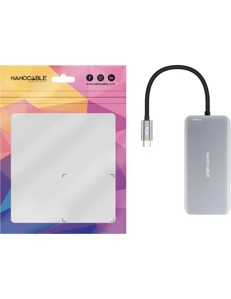 Nanocable 10.16.1009 HUB USB-C 3.0 a USB-A 2.0 y 3.0/HDMI/RJ-45/microSD/SD 9 Puertos 15 cm Gris
