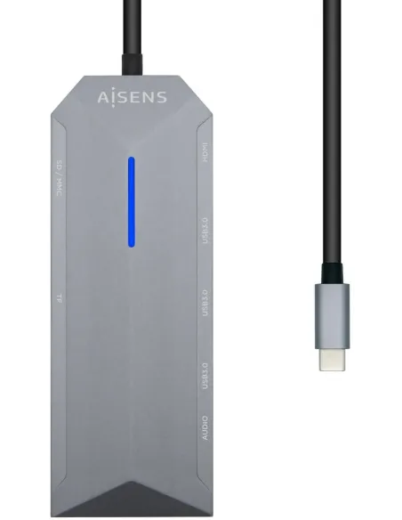 Aisens ASUC-9P001-GR Docking Station 9 Puertos USB-C a USB-A/USB-C/RJ-45/SD/microSD/Jack 3.5mm 15 cm Gris