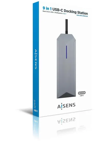 Aisens ASUC-9P001-GR Docking Station 9 Puertos USB-C a USB-A/USB-C/RJ-45/SD/microSD/Jack 3.5mm 15 cm Gris