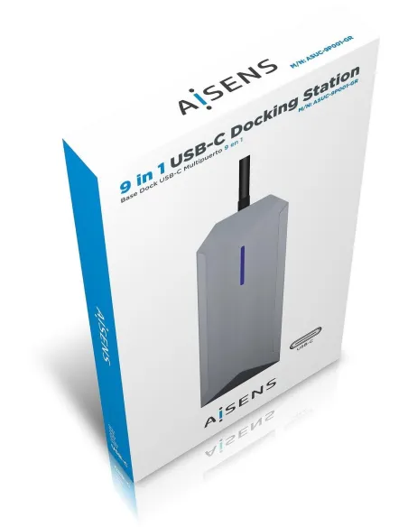 Aisens ASUC-9P001-GR Docking Station 9 Puertos USB-C a USB-A/USB-C/RJ-45/SD/microSD/Jack 3.5mm 15 cm Gris