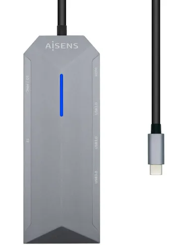 Aisens ASUC-8P004-GR Docking Station 8 Puertos USB-C a USB-A/USB-C/RJ-45/microSD/SD 15 cm Gris