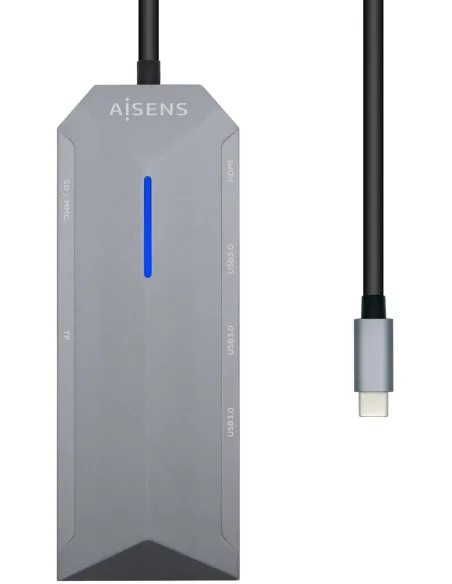 Aisens ASUC-8P004-GR Docking Station 8 Puertos USB-C a USB-A/USB-C/RJ-45/microSD/SD 15 cm Gris