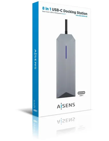 Aisens ASUC-8P004-GR Docking Station 8 Puertos USB-C a USB-A/USB-C/RJ-45/microSD/SD 15 cm Gris