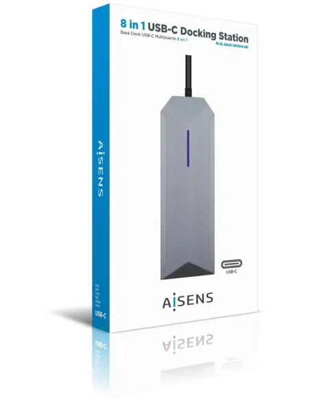 Aisens ASUC-8P004-GR Docking Station 8 Puertos USB-C a USB-A/USB-C/RJ-45/microSD/SD 15 cm Gris