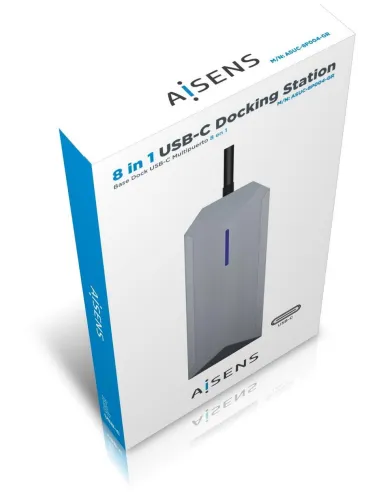 Aisens ASUC-8P004-GR Docking Station 8 Puertos USB-C a USB-A/USB-C/RJ-45/microSD/SD 15 cm Gris