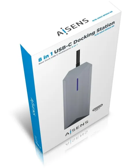Aisens ASUC-8P004-GR Docking Station 8 Puertos USB-C a USB-A/USB-C/RJ-45/microSD/SD 15 cm Gris
