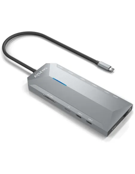 Aisens ASUC-12P005-GR Docking Station USB-C a USB-A/USB-C/HDMI/RJ-45/microSD/SD/Jack 3.5mm 30 cm Gris