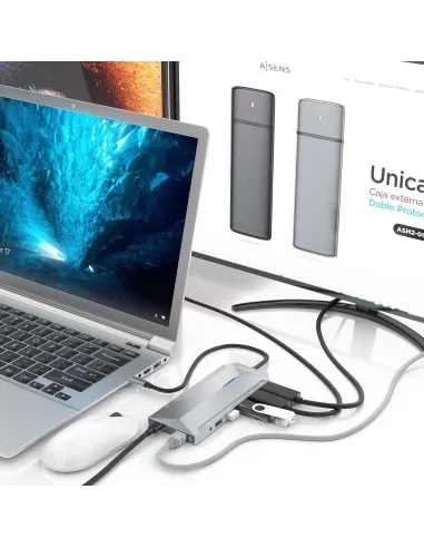 Aisens ASUC-12P005-GR Docking Station USB-C a USB-A/USB-C/HDMI/RJ-45/microSD/SD/Jack 3.5mm 30 cm Gris