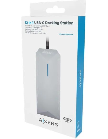 Aisens ASUC-12P005-GR Docking Station USB-C a USB-A/USB-C/HDMI/RJ-45/microSD/SD/Jack 3.5mm 30 cm Gris